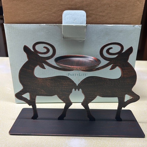 PartyLite Bronze Prancing Reindeer Tealight Holder - Picture 1 of 6